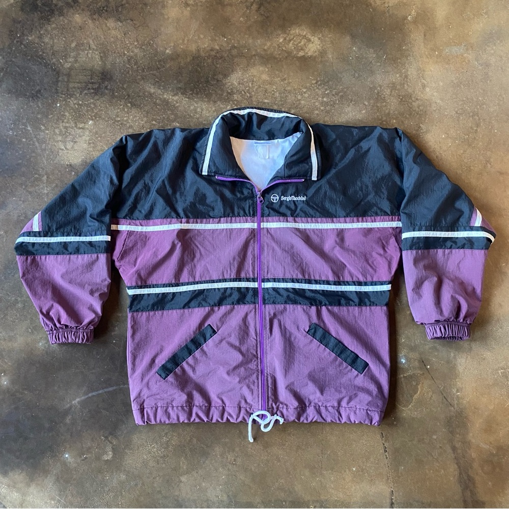 VTG 90s Rare Sergio Tacchini Purple Striped Colorblock Windbreaker Track Jacket